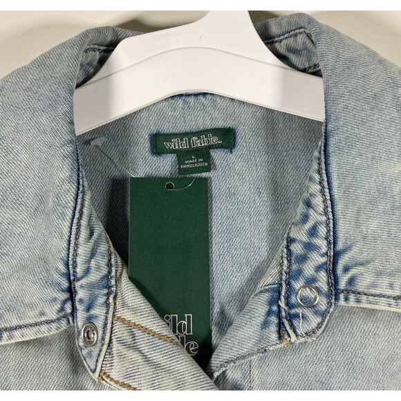 Wild Fable Shacket Shirt Womens L Light Wash Denim Pearl Snap Western Rodeo - Picture 3 of 6